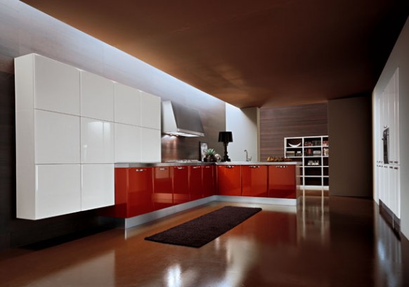 Red And White Kitchen. Luxury-Kitchen-Design-with-Red