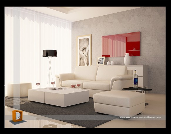 New Design Living Room Red And White Combination