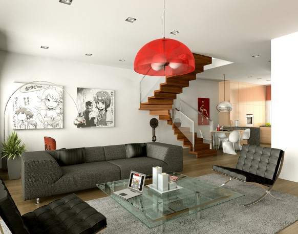 New Design Living Room Red And White Combination