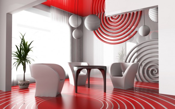 New Design Living Room Red And White Combination