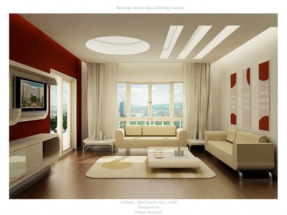 New Design Living Room Red And White Combination