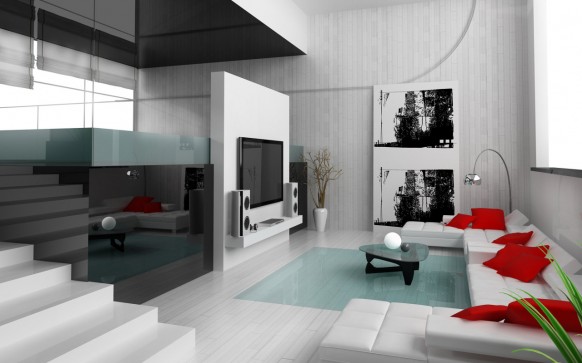Red and White Combination Living Room Designs