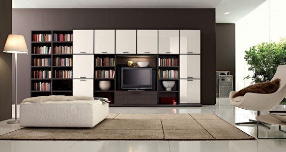 bookshelf in the room Interior design living room modern style art deco