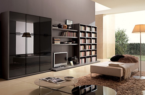 bookshelf in the room Interior design living room modern style art deco