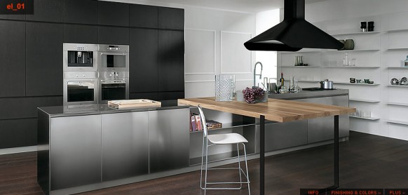 stainless steel kitchen1 582x278 Modern Style Italian Kitchens from Scavolini