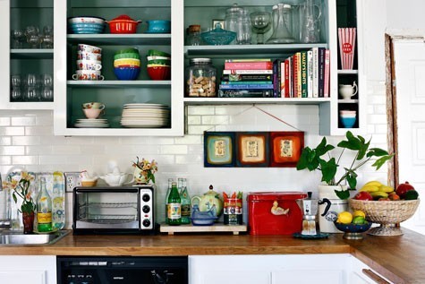 kitchen with open cabinets