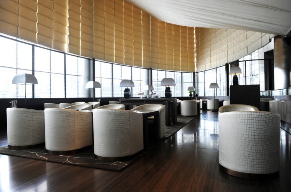 Armani Hotel Bar Lounge alligator print seats 582x385 Interiors of Armani Hotel Dubai, Burj Khalifa