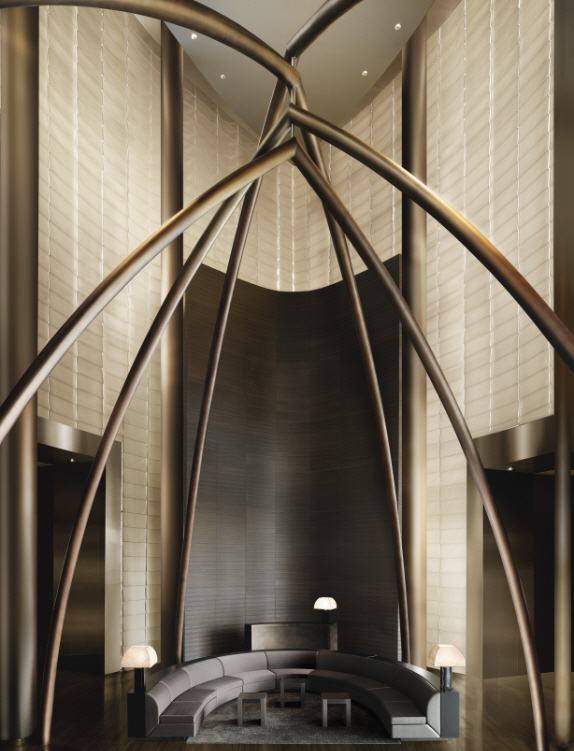 Armani Hotel Lobby lounge area bronze sculpture Interiors of Armani Hotel Dubai, Burj Khalifa