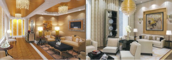 Luxury lounge rooms with beautiful chandeliers 582x204 The World’s Most Expensive Home Is Ready for its Owner