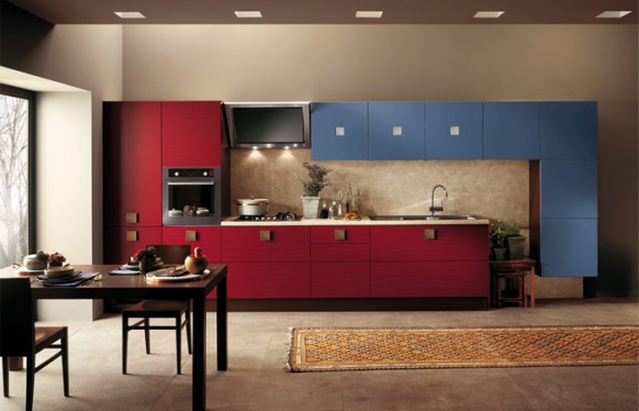 scavolini Red and Blue warm Kitchen Design 582x374 Modern Style Italian Kitchens from Scavolini