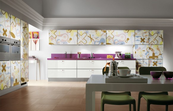 scavolini pastel graphic print cabinets 582x374 Modern Style Italian Kitchens from Scavolini