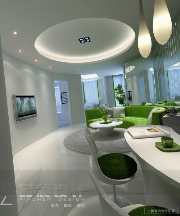 circular lounge modern lighting lime green white