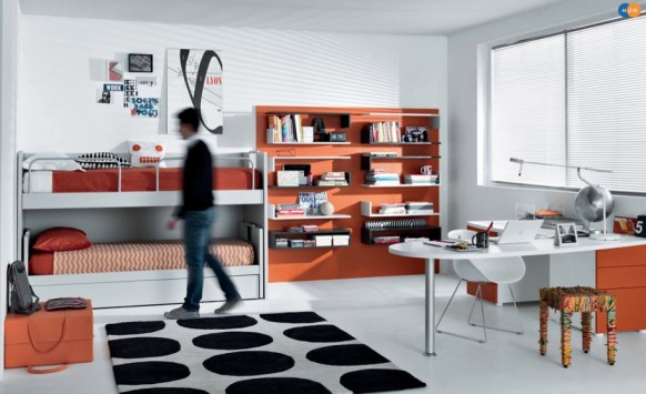 orange black white Contemporary Teenagers Room