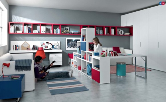 red white blue Contemporary Teenagers Room