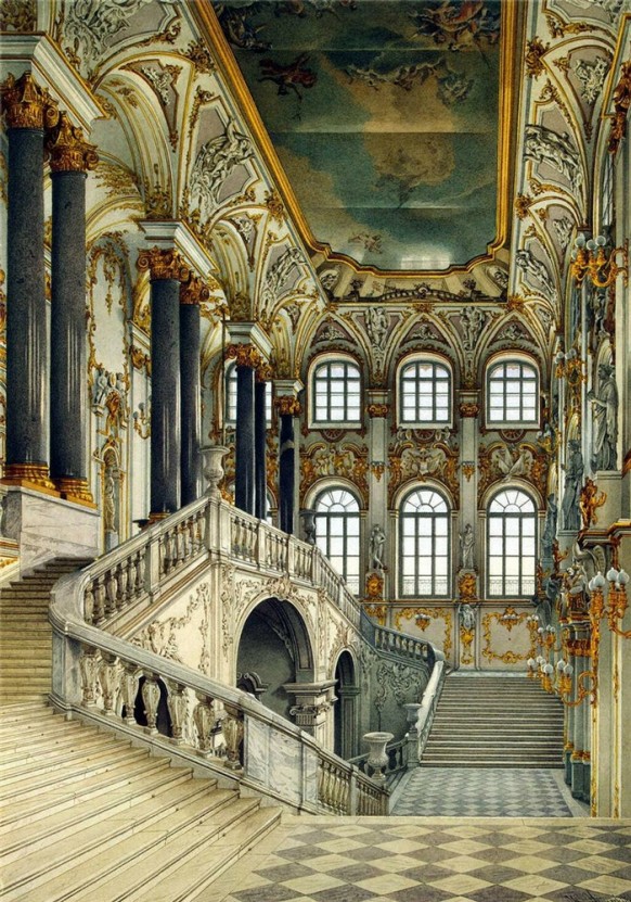 stairway grand opulent russian palace painted ceiling