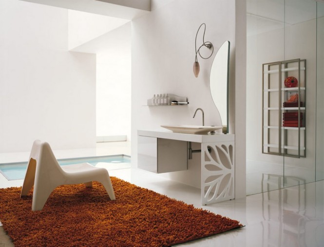 bathroom rug chair 665x507 50 Modern Bathrooms