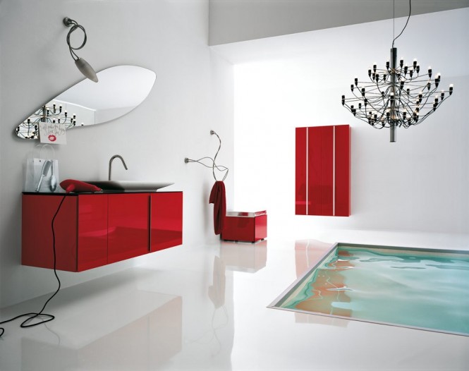 white red bathroom floor tub 665x526 50 Modern Bathrooms