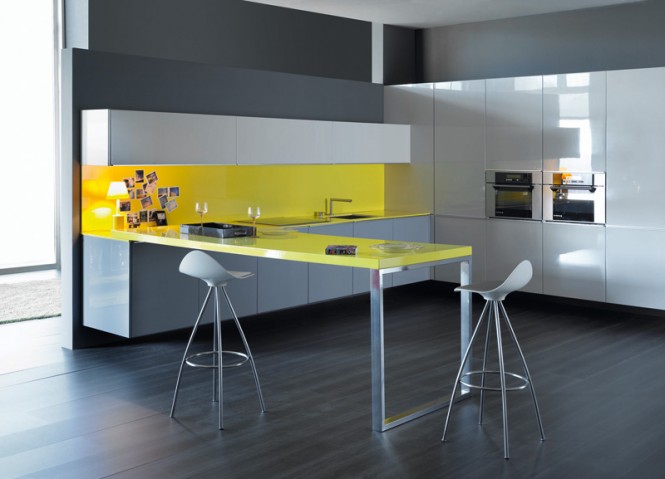 2 yellow feature kitchen