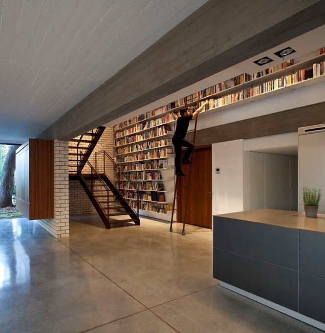 full wall height bookshelf