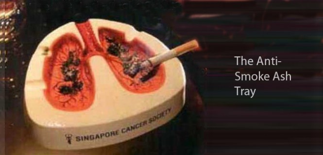 Designed for the Singapore Cancer Society, this ash tray tries to put into perspective what the smoker is doing to his lungs.