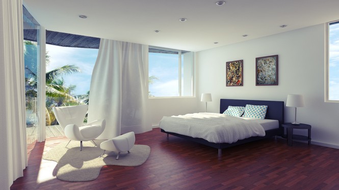 open white bedroom with terrace