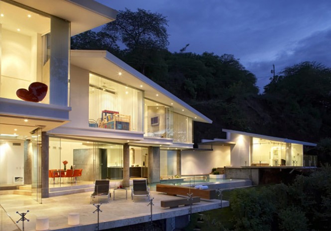 exterior view of large modern house with view of costa rica beach