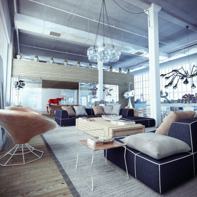 industrial loft with whimsical decor