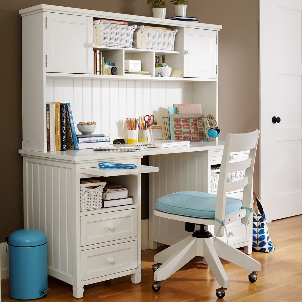 girl bedroom desk white and blue and coffee