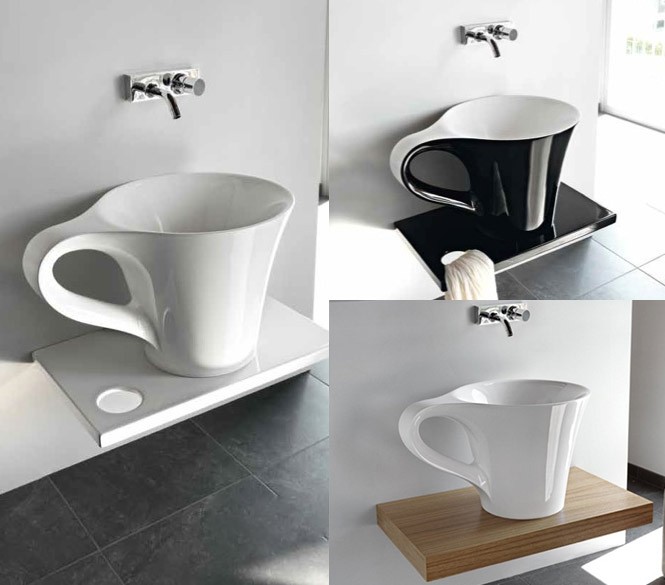 cup basin on shelf