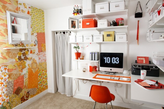 Colorful wall treatments will keep you energized.