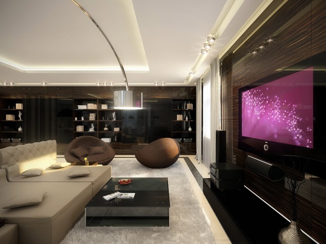 white dark wood living room