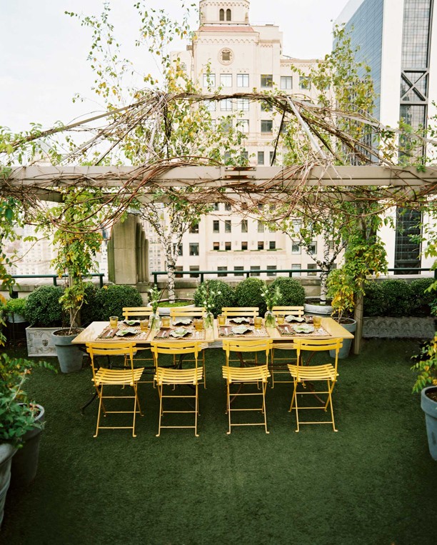 yellow chairs roof garden pergola