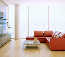red sofa wood entertainment unit