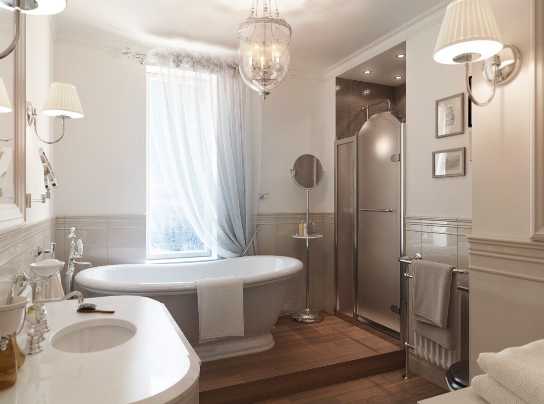 Gray white traditional bathroom