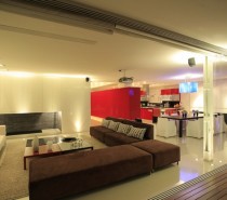Brown modular L shaped safa white lounge