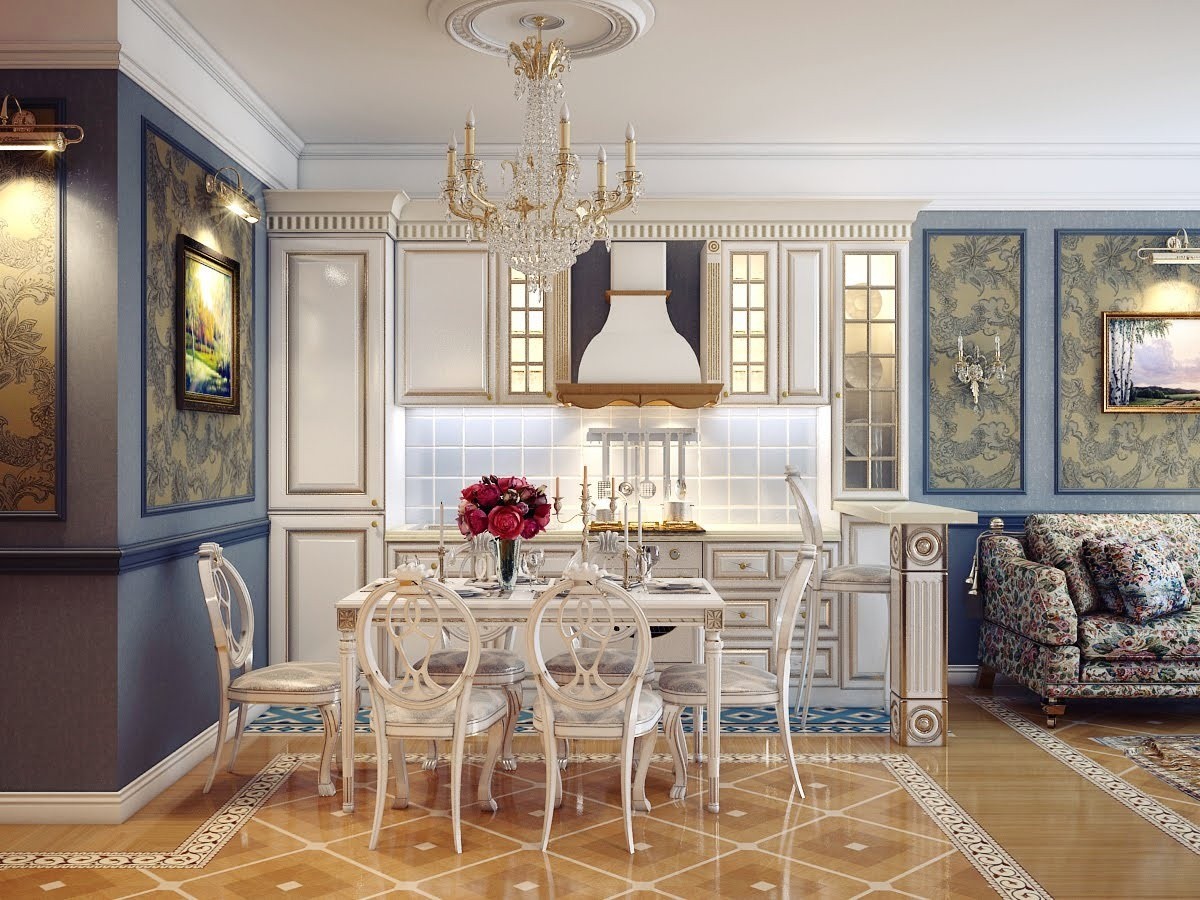 Wall 1 classic style kitchen dining room design dining room design ...
