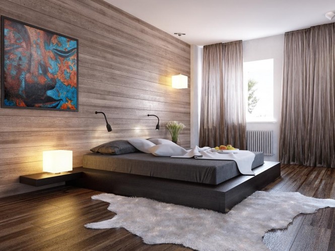 Bir şık modern bir platform yatak rahat alçak siluet modern bir yatak odası düzeni için büyük bir temel oluşturmaktadır ve kaygan ve sorunsuz bir görünüm için başucu raflar ile kombine edilebilir.
