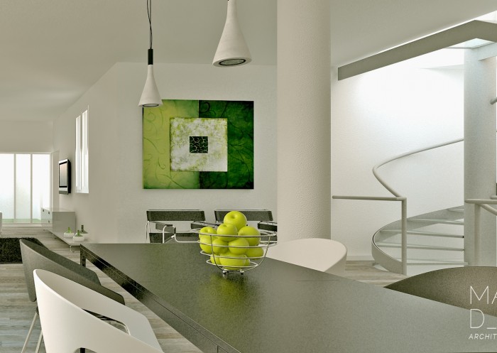 Green white gray dining room