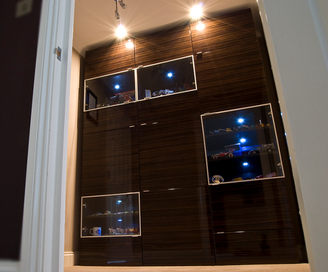 These smart cabinets are a great hideaway for banks of media storage.