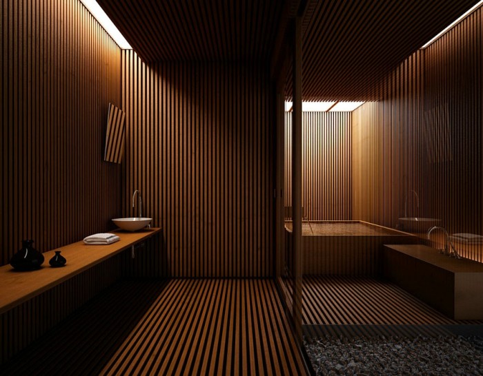 This unusual bathroom treatment creates an intimate spa-like atmosphere.