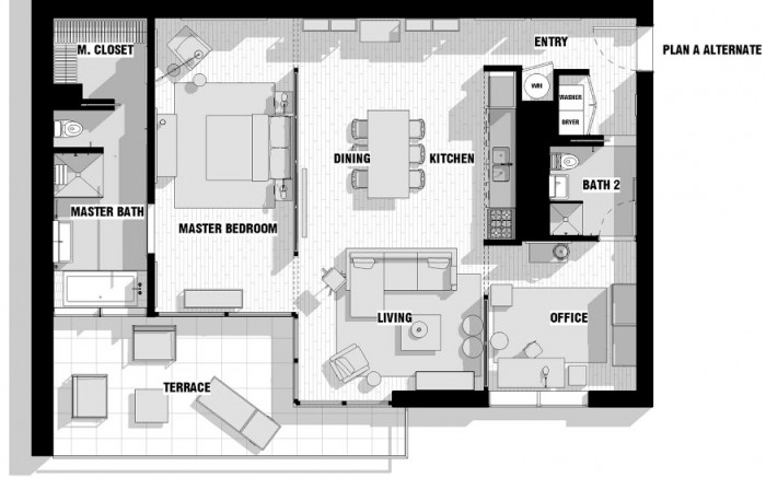 city apartment floor plan couples