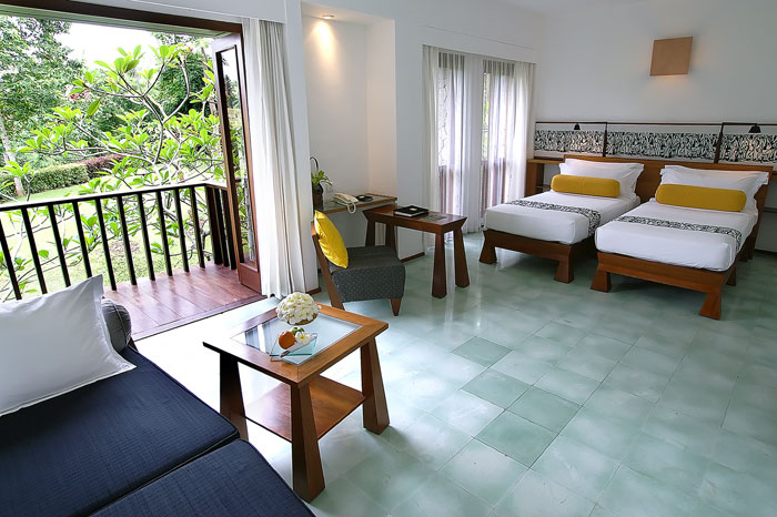 The Indonesian decor is bright and tropical in the individual villas.