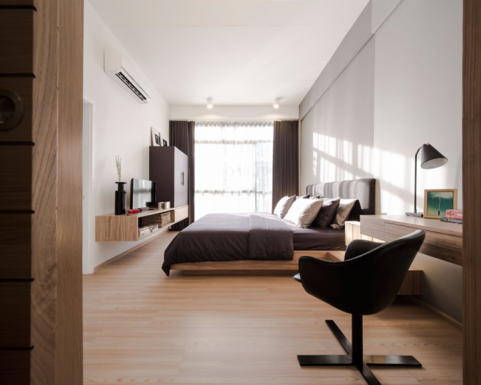 modern townhome upstairs bedroom