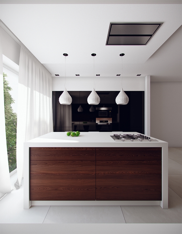 smallish modern kitchen with island bar (622x800)