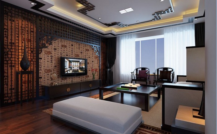 flat screen chinese feature wall lounge