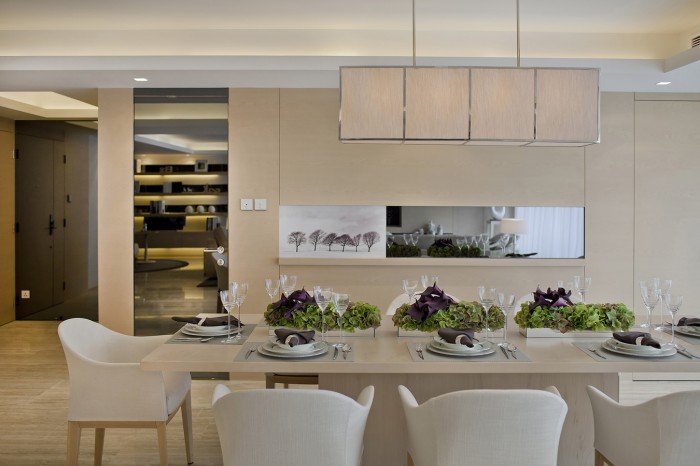 subtle mulberry and cream accessorized modern dining steve leung