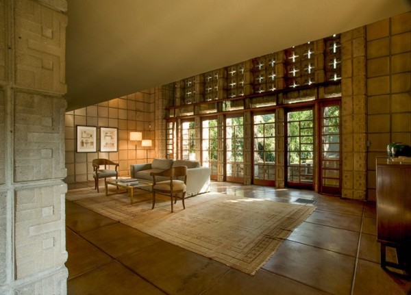 Frank Lloyd Wright Millard House high ceiling terrace doors