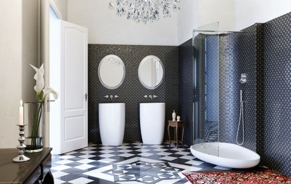 Glass Idromassagio Art Deco inspired italian bathroom