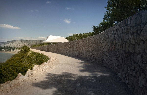 Stone wall Modern Holiday House Greece view
