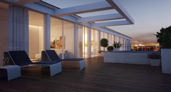 The duplex's terrace boasts amazing city views while providing a quiet peaceful lounge area.
